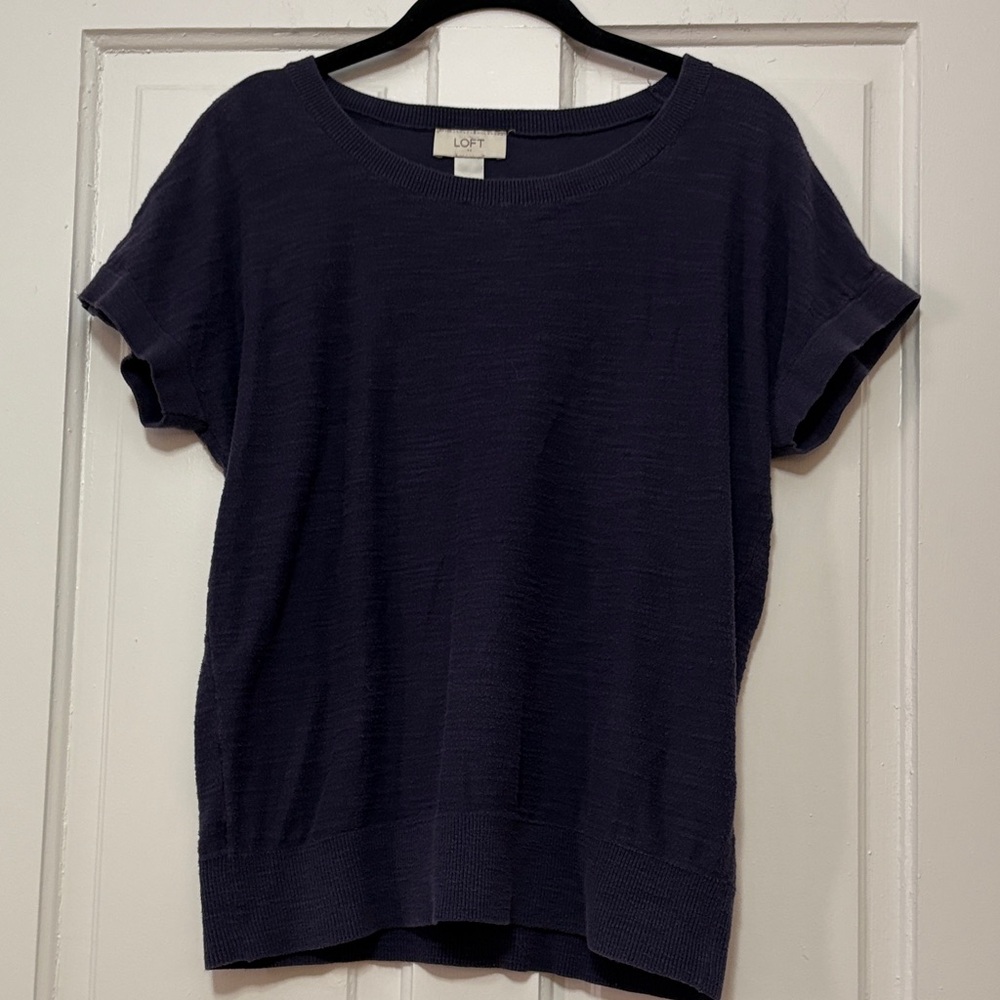 LOFT Dark Blue Short Sleeve Sweater